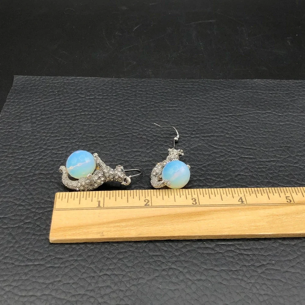 Crystal Cheetah Necklace and Pierced Earrings Set Jaguars Dancing on Glass Balls
